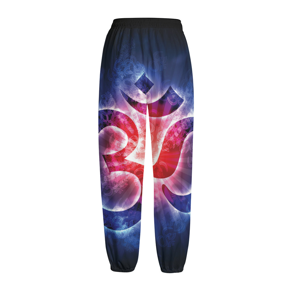 Om Sign Print Fleece Lined Knit Pants