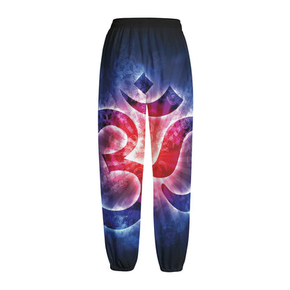 Om Sign Print Fleece Lined Knit Pants