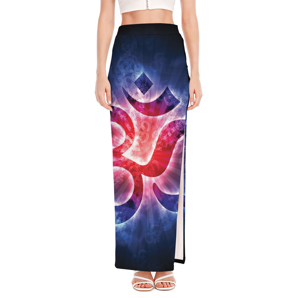 Om Sign Print High Slit Maxi Skirt