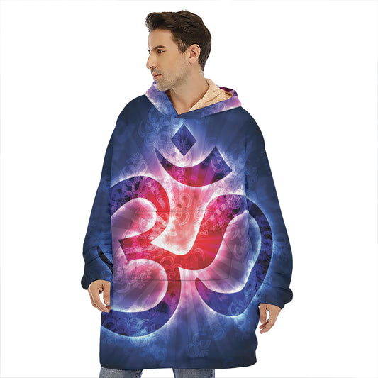 Om Sign Print Hoodie Blanket