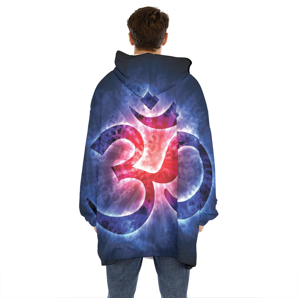 Om Sign Print Hoodie Blanket