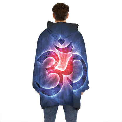 Om Sign Print Hoodie Blanket