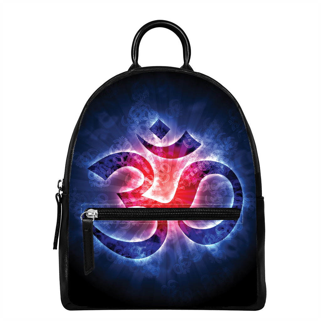 Om Sign Print Leather Backpack