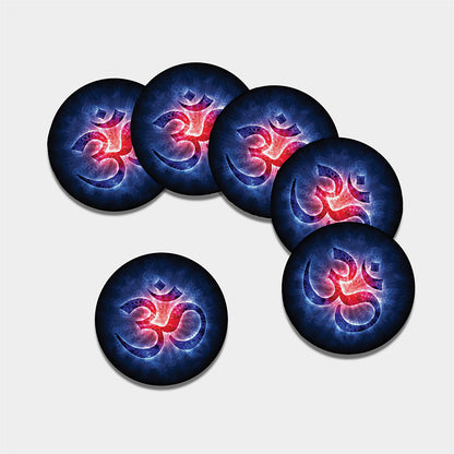 Om Sign Print Leather Coaster Set