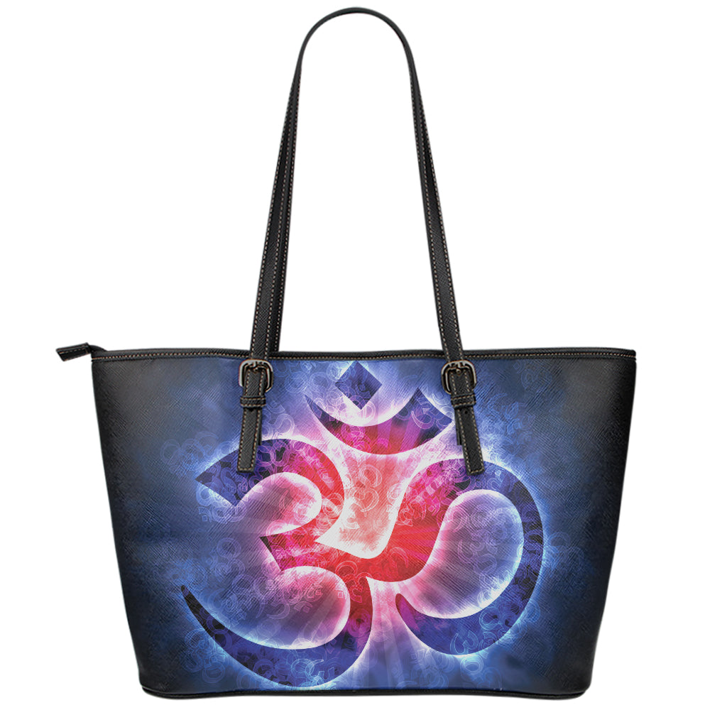 Om Sign Print Leather Tote Bag