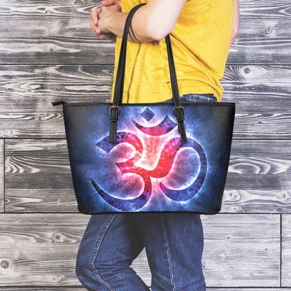 Om Sign Print Leather Tote Bag