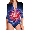 Om Sign Print Long Sleeve Swimsuit