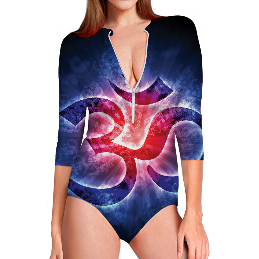 Om Sign Print Long Sleeve Swimsuit