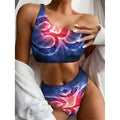 Om Sign Print One Shoulder Bikini Set