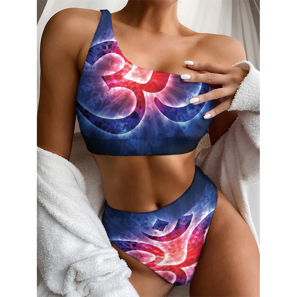 Om Sign Print One Shoulder Bikini Top