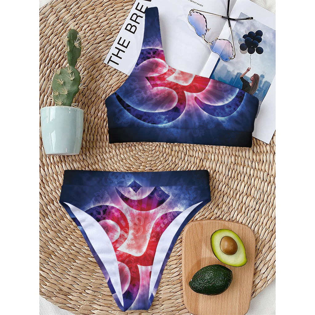 Om Sign Print One Shoulder Bikini Top