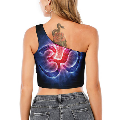 Om Sign Print One Shoulder Crop Top