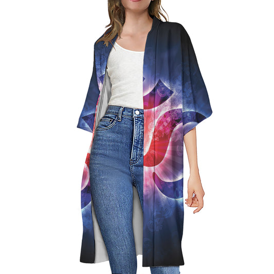 Om Sign Print Open Front Beach Cover Up