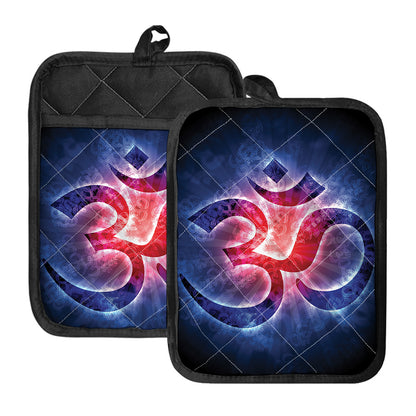 Om Sign Print Pot Holders With Pocket
