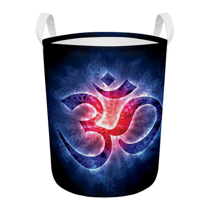 Om Sign Print Round Laundry Basket