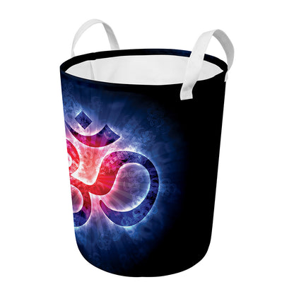 Om Sign Print Round Laundry Basket