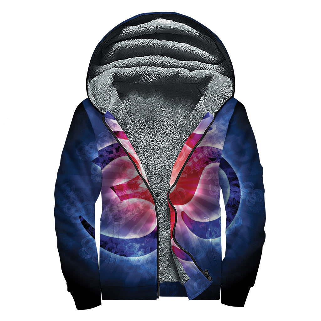 Om Sign Print Sherpa Lined Zip Up Hoodie