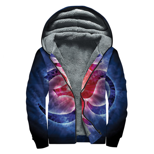 Om Sign Print Sherpa Lined Zip Up Hoodie