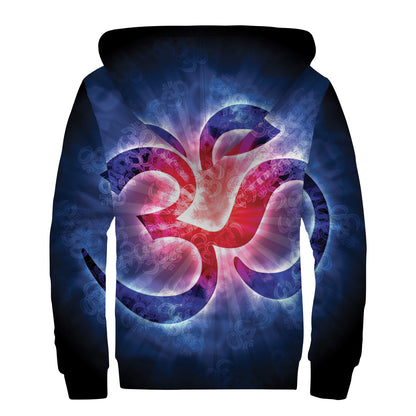 Om Sign Print Sherpa Lined Zip Up Hoodie