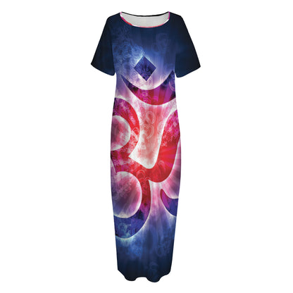 Om Sign Print Short Sleeve Long Nightdress