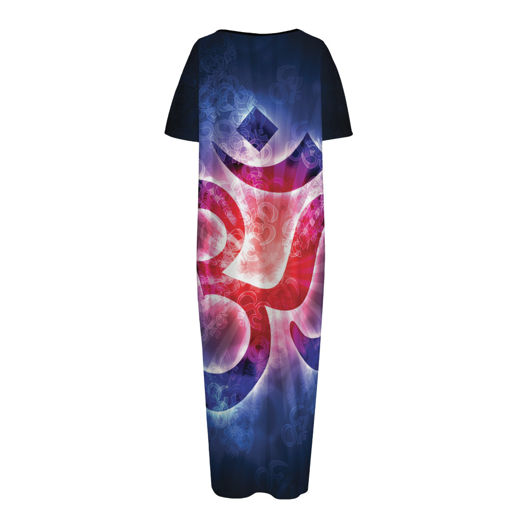 Om Sign Print Short Sleeve Long Nightdress