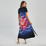 Om Sign Print Short Sleeve Maxi Dress