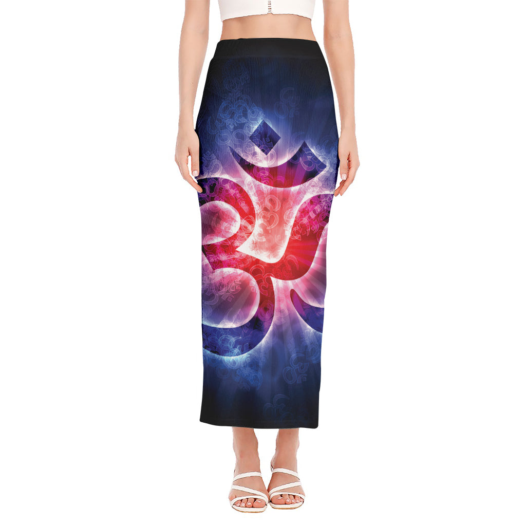 Om Sign Print Side Slit Maxi Skirt