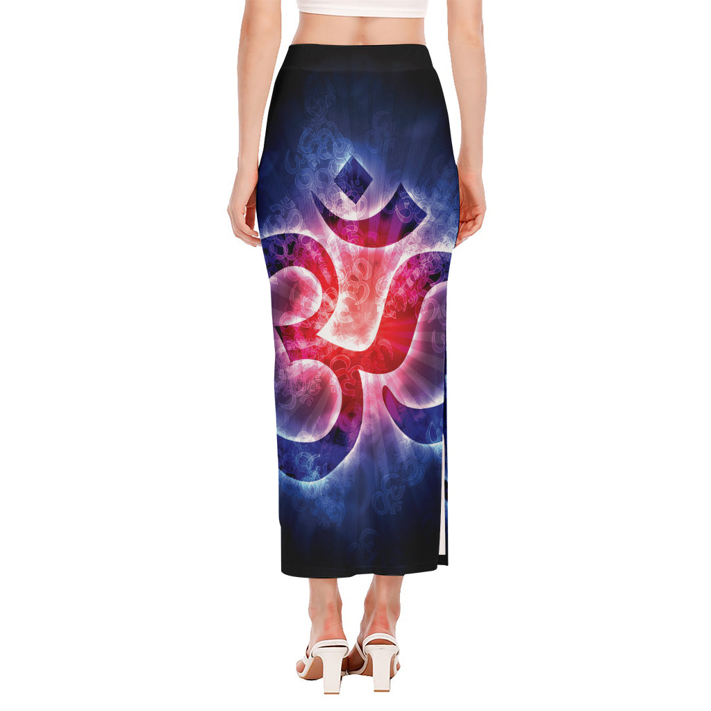 Om Sign Print Side Slit Maxi Skirt