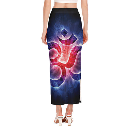 Om Sign Print Side Slit Maxi Skirt