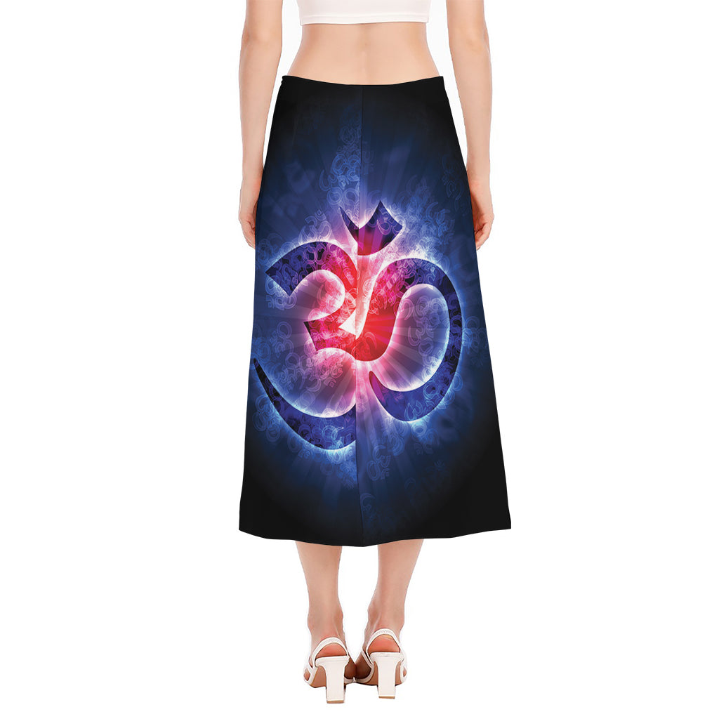 Om Sign Print Side Slit Midi Skirt