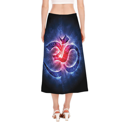 Om Sign Print Side Slit Midi Skirt