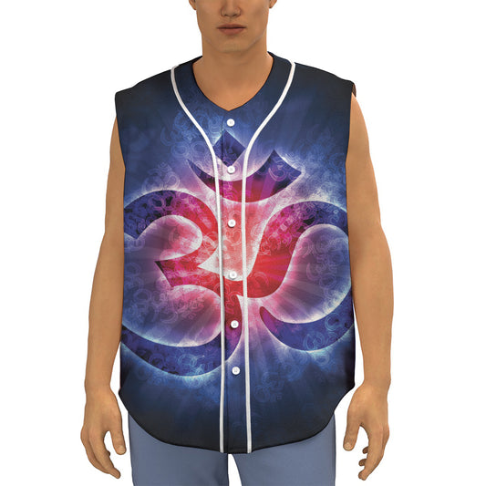 Om Sign Print Sleeveless Baseball Jersey