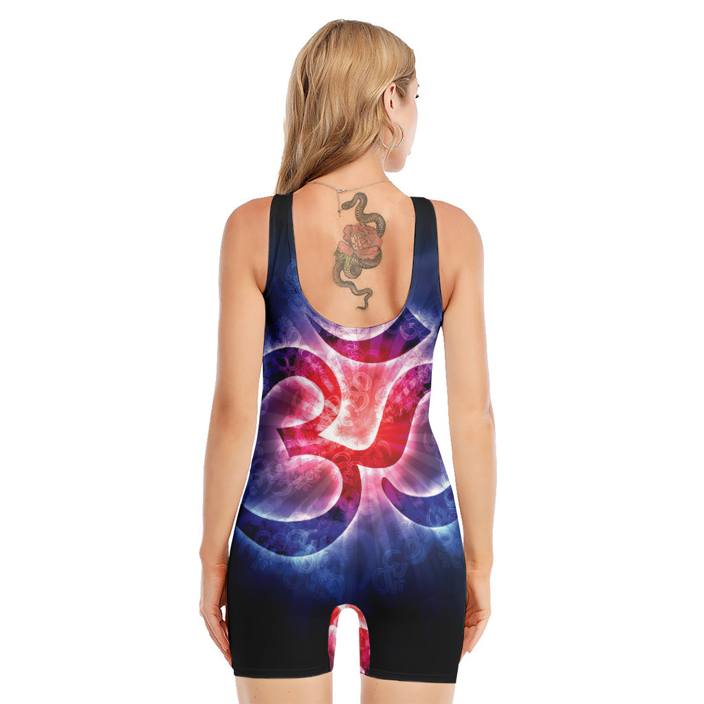 Om Sign Print Sleeveless One Piece Swimsuit