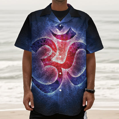 Om Sign Print Textured Short Sleeve Shirt