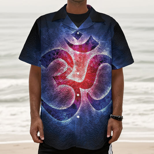 Om Sign Print Textured Short Sleeve Shirt