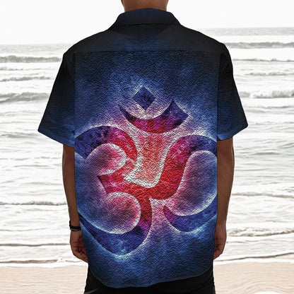 Om Sign Print Textured Short Sleeve Shirt