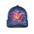 Om Sign Print White Mesh Trucker Hat