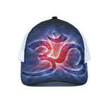 Om Sign Print White Mesh Trucker Cap