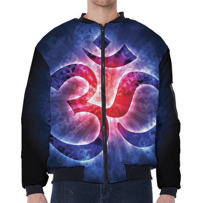 Om Sign Print Zip Sleeve Bomber Jacket
