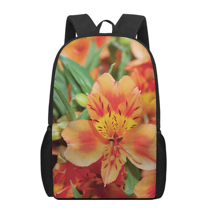 Orange Alstroemeria Print 17 Inch Backpack