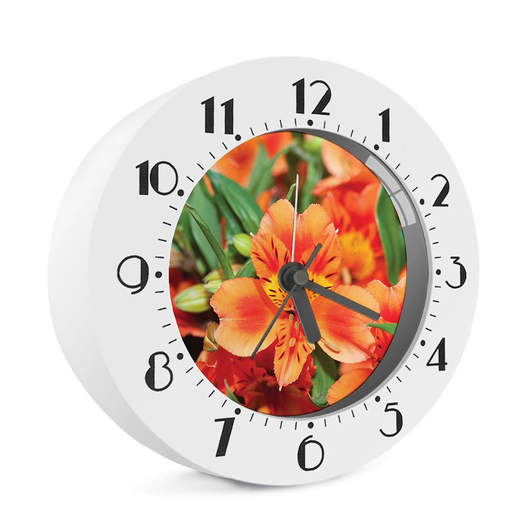 Orange Alstroemeria Print Alarm Clock
