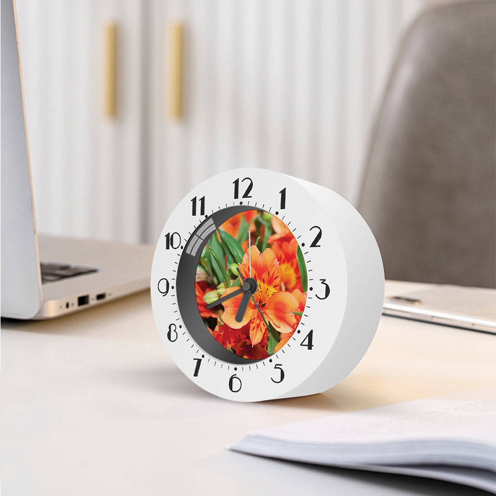 Orange Alstroemeria Print Alarm Clock