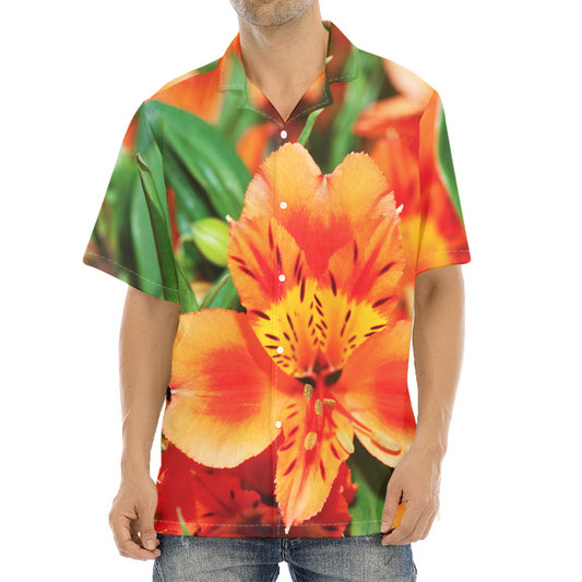 Orange Alstroemeria Print Aloha Shirt