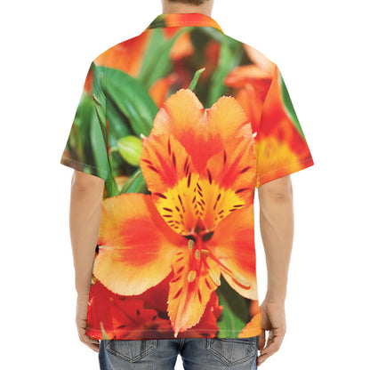 Orange Alstroemeria Print Aloha Shirt