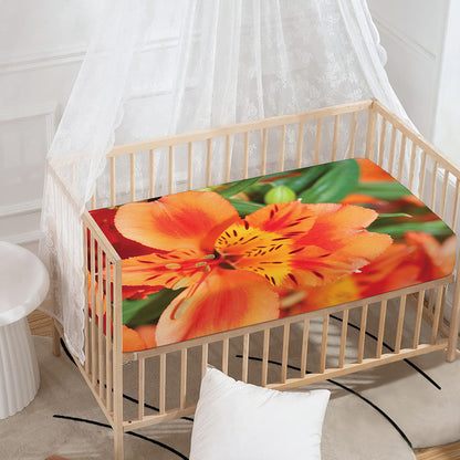 Orange Alstroemeria Print Baby Crib Sheet