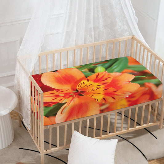 Orange Alstroemeria Print Baby Crib Sheet