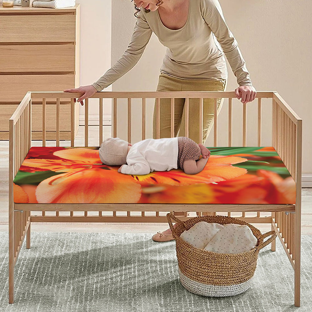 Orange Alstroemeria Print Baby Crib Sheet