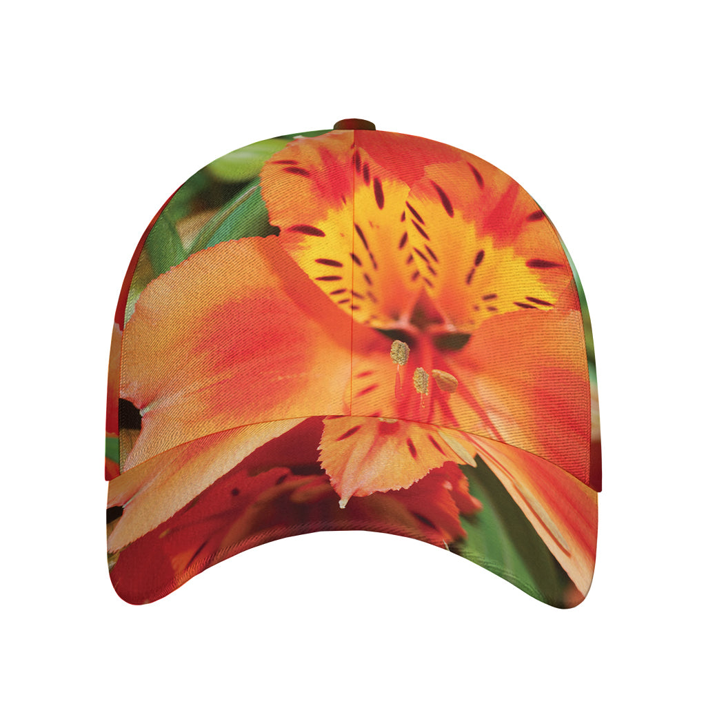 Orange Alstroemeria Print Baseball Cap