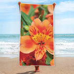 Orange Alstroemeria Print Beach Towel