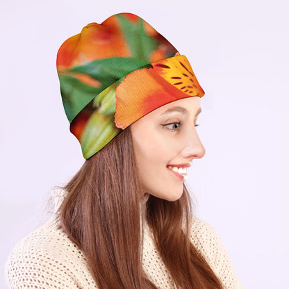 Orange Alstroemeria Print Beanie